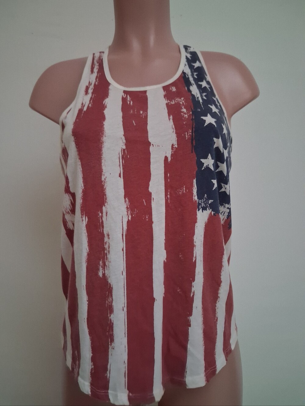 Rue 21 American Flag Tank Top Strappy Cage Back High-Low Hem Size M
